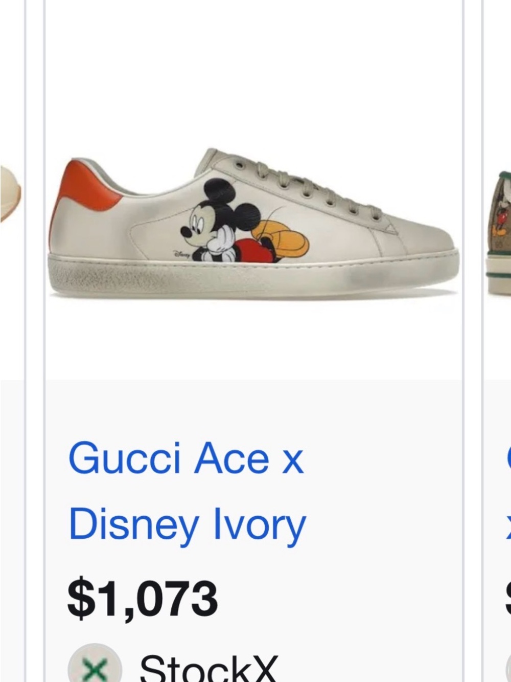 Gucci Kids Ivory Leather Sneaker with Mickey and Orange Heel Tab